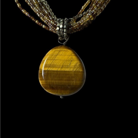Lia Sophia Multi strand Tigers Eye Beaded Necklace with pendant. (F-B) - Picture 3 of 5